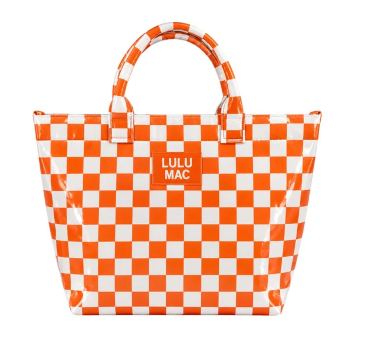 LULU MAC TOTE BAG TN ORANGE/WHITE CHECKERED