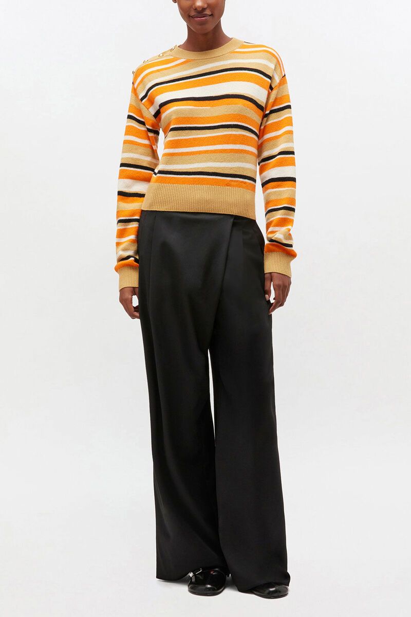Calendered Wool Mid Waist Pants