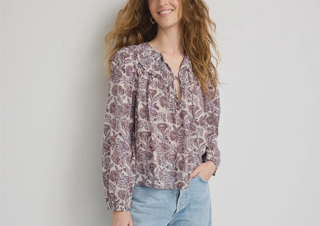 FLORELLE LS COTTON BLOUSE, Color: MEADOW, Size: 4