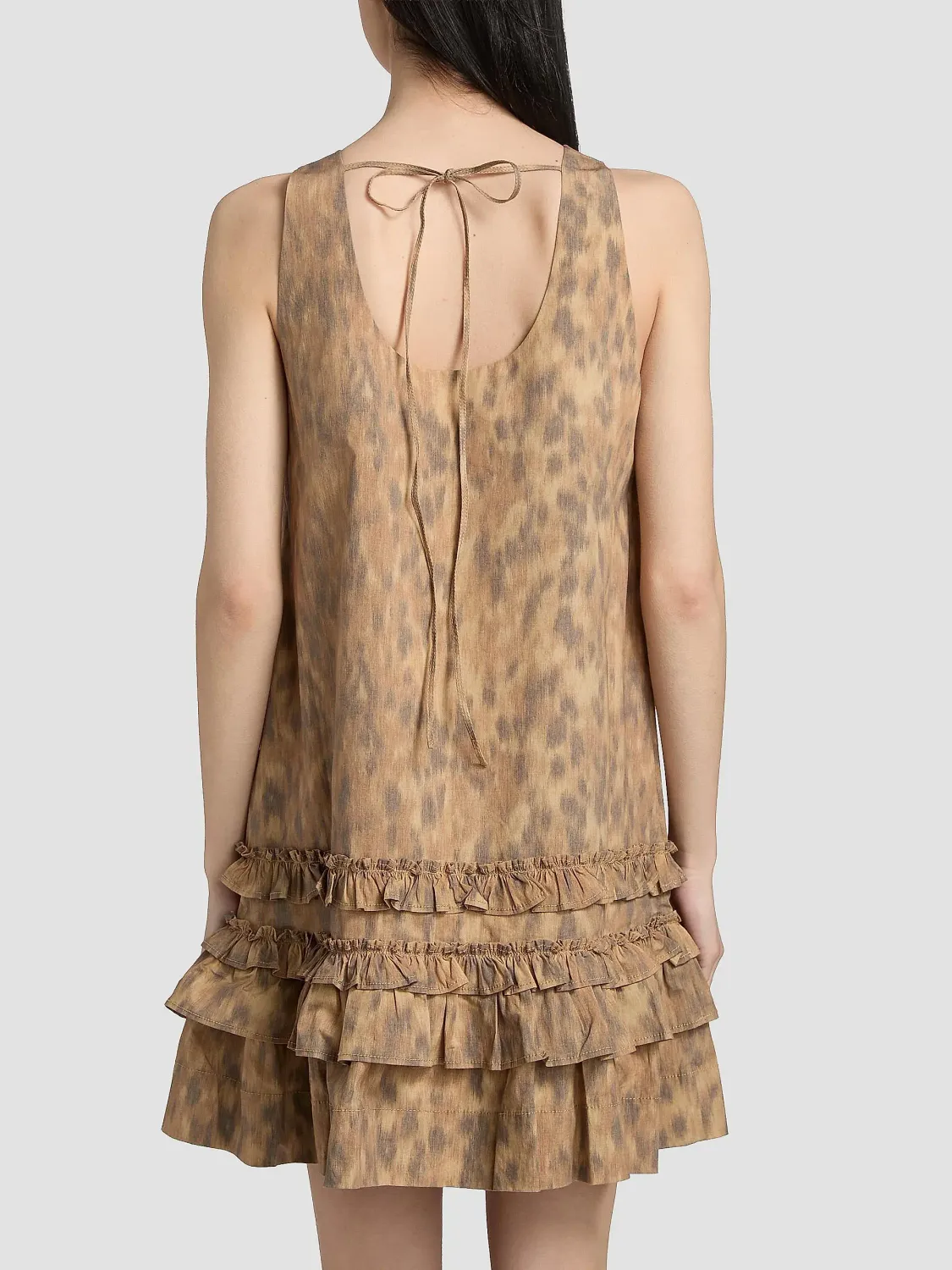 Printed Stretch Cotton U-Neck Mini Dress