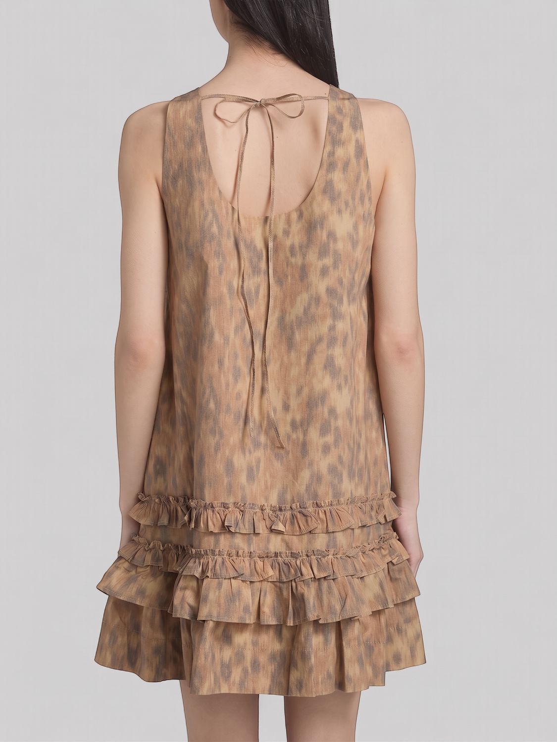 Printed Stretch Cotton U-Neck Mini Dress
