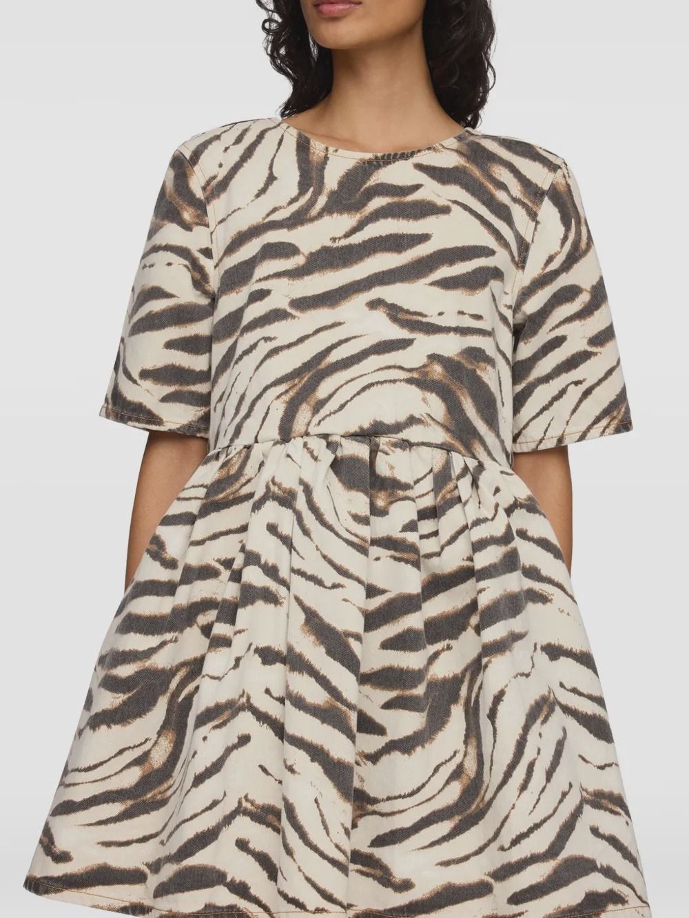 Print Denim Puff Mini Dress