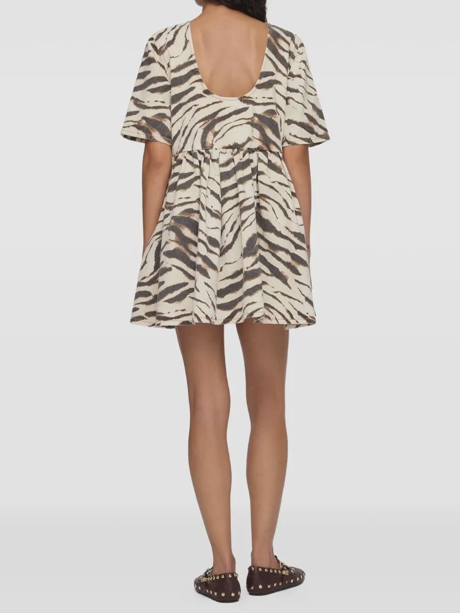 Print Denim Puff Mini Dress