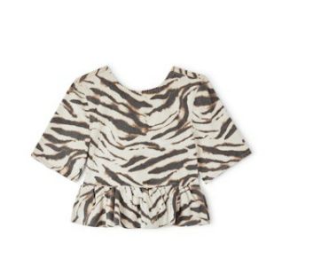 Print Denim Flounce Top