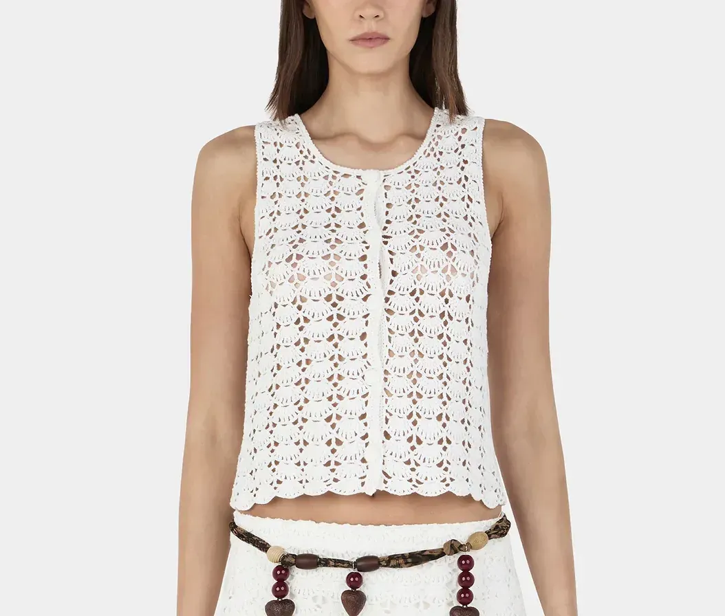 ISSY CROCHET TOP, Color: CREAM, Size: XS
