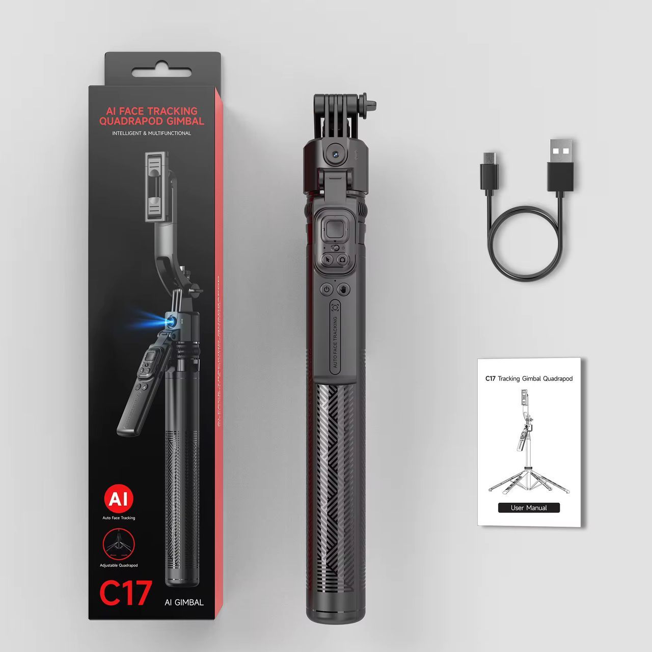 C17 AI Face Tracking Gimbal Selfie Stick with Tripod &amp; Remote