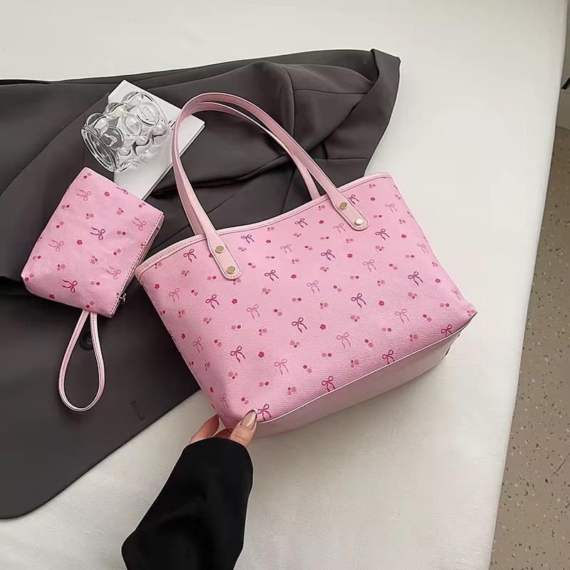 Cute Bow Print Tote Bag Set (2-in-1)