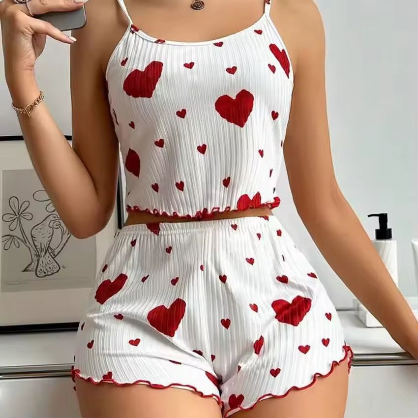 Cute Heart Print Lounge Set