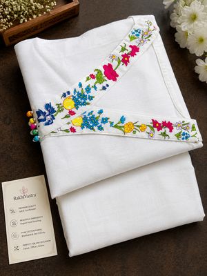 White Floral Printed Cotton Rayon Kurta Set for Women | Soft Everyday Ethnic Wear