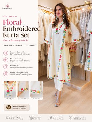 White Floral Printed Cotton Rayon Kurta Set for Women | Soft Everyday Ethnic Wear