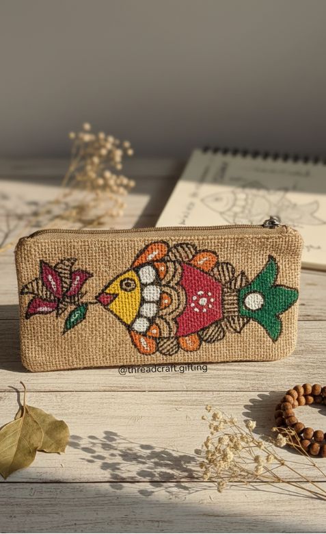 Hand-Painted Jute Clutch