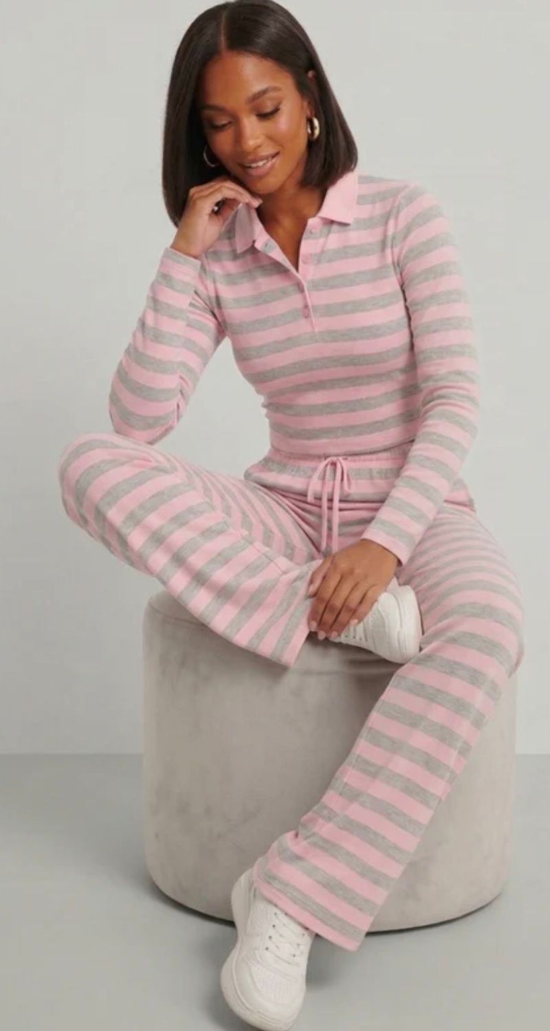 Striped Long Sleeve Collared Co Ord