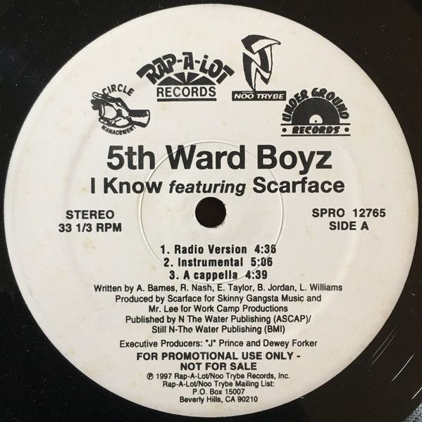 5th Ward Boyz Featuring Scarface  - I Know / Heat (12", Promo) (Mint (M))