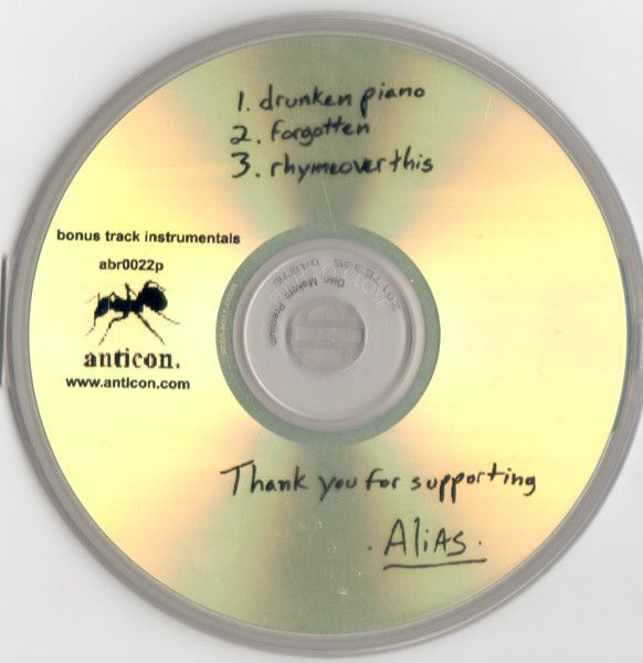 Alias  - Drunken Piano / Forgotten / Rhymeoverthis (CDr, Promo) (Very Good Plus (VG+))