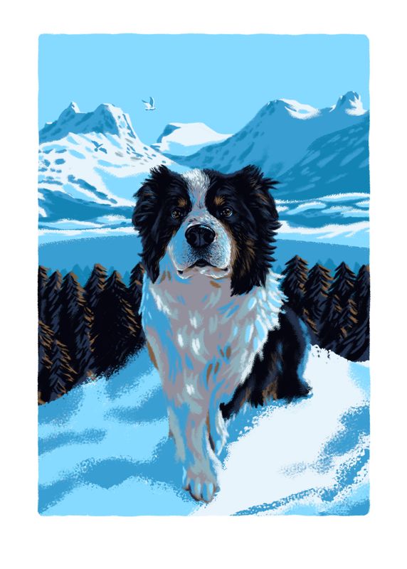 Digital drawn portrait (with landscape background)