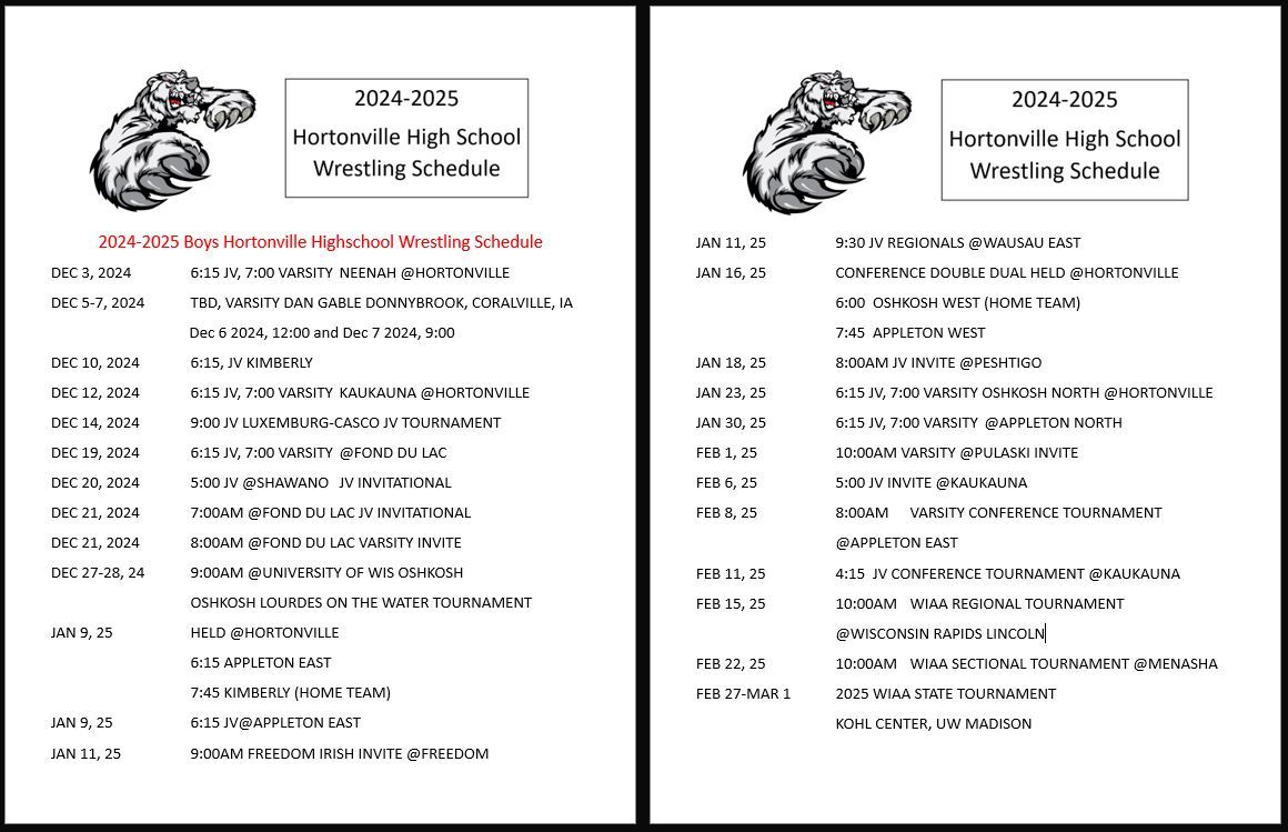 2024-2025 Mens &amp; Ladies Wrestling Schedule