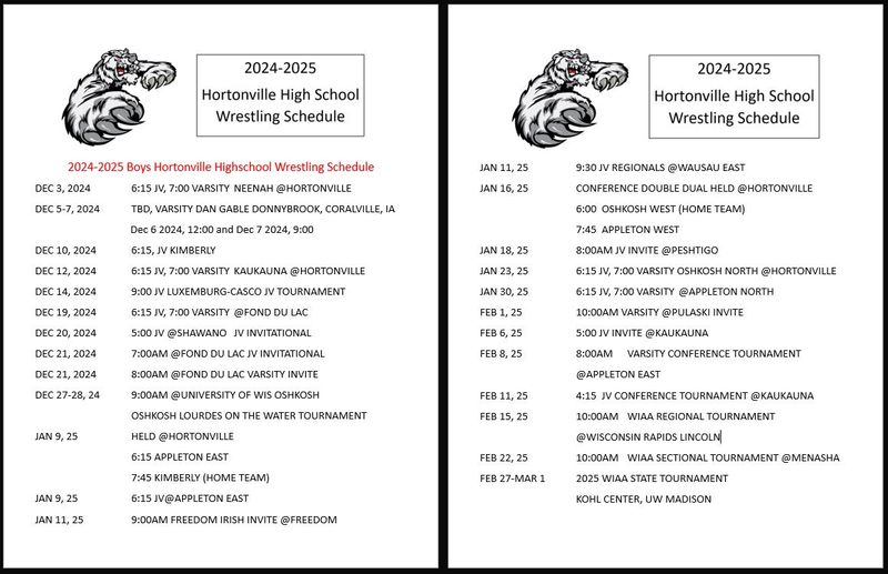 2024-2025 Mens &amp; Ladies Wrestling Schedule