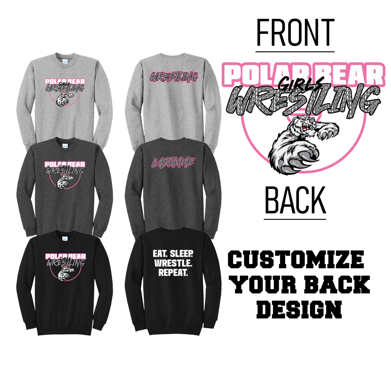 HORTONVILLE GIRLS WRESTLING Design 2  Crewneck