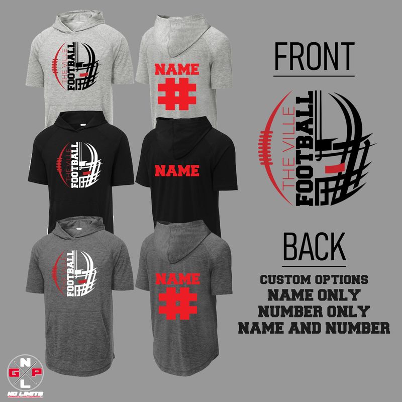 THE VILLE HELMET FOOTBALL SHORT SLEEVED HOODED PULL OVER