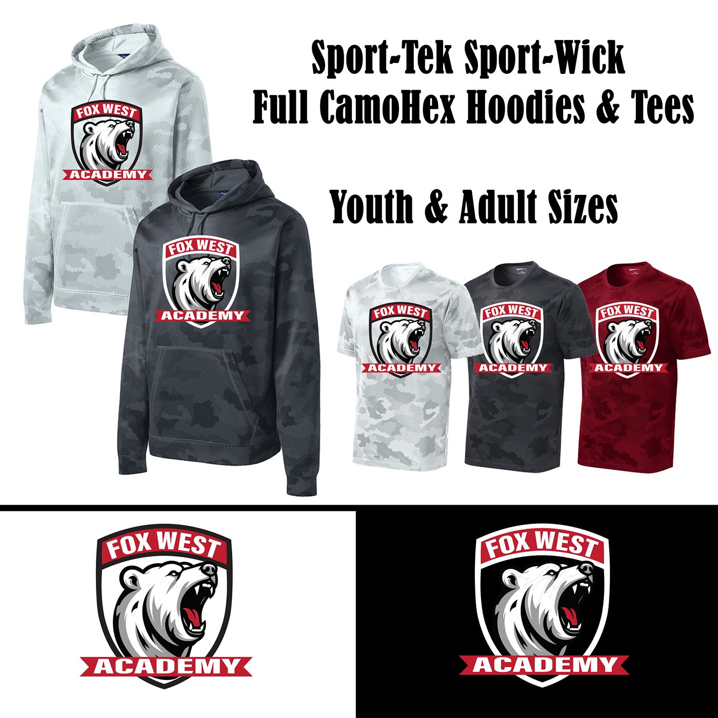 **NEW DESIGN** SportTek Full CamoHex Hoodies $45 &amp; Tees $25