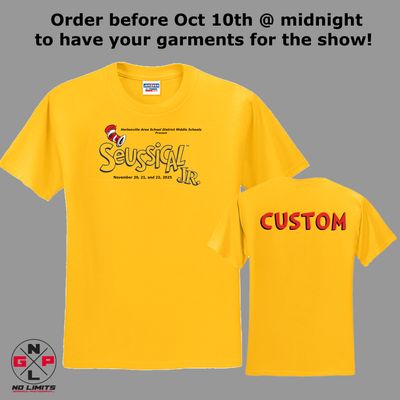 ORDER BY SUNDAY, NOVEMEBER 2ND - Golden Yellow TEE Includes Musical Themed Front Graphic