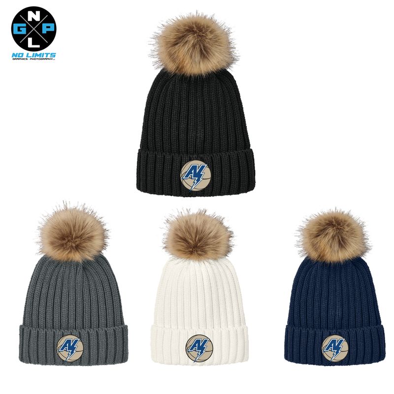 ANBC EMBROIDERED FAUX FUR POM BEANIE