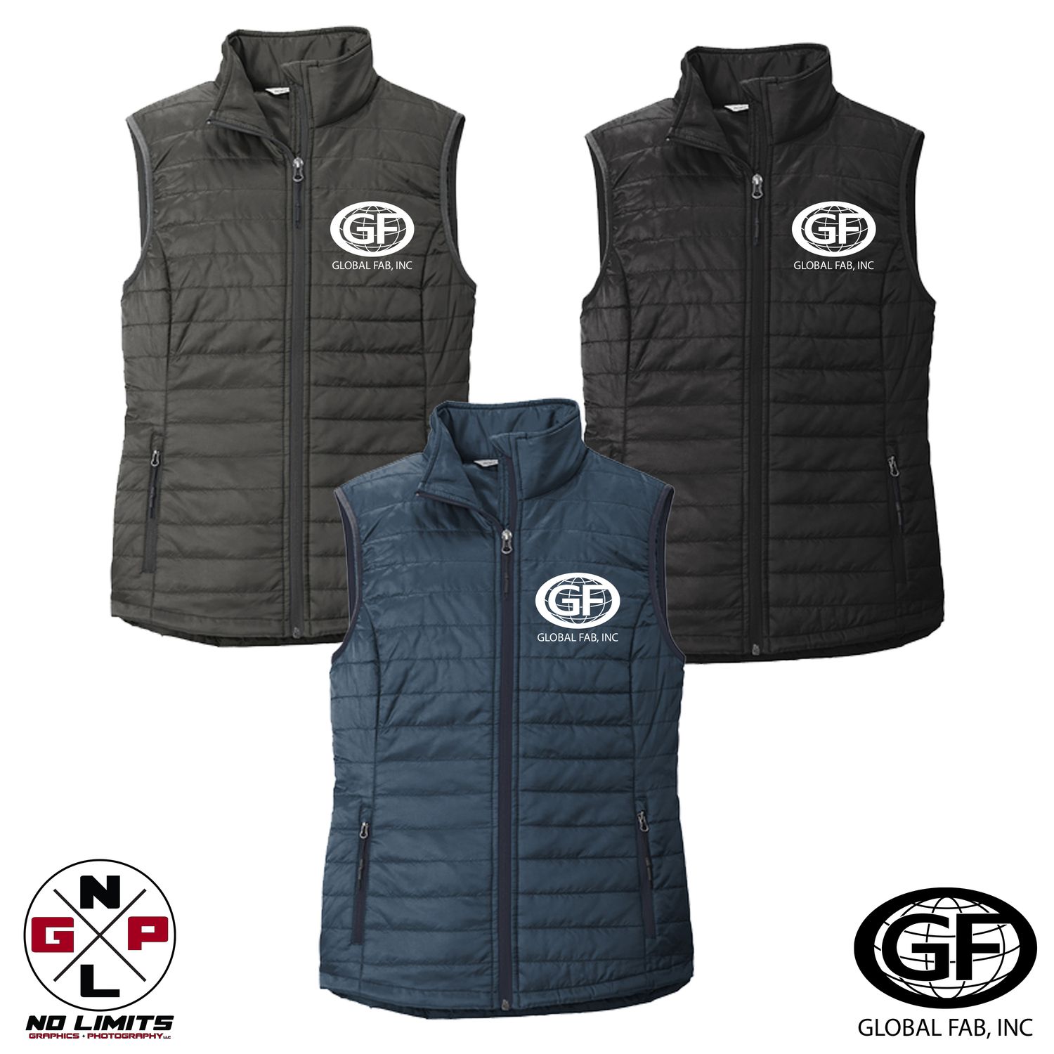 GLOBAL FAB PORT AUTHORITY WOMENS PUFFY  EMBROIDERED VEST