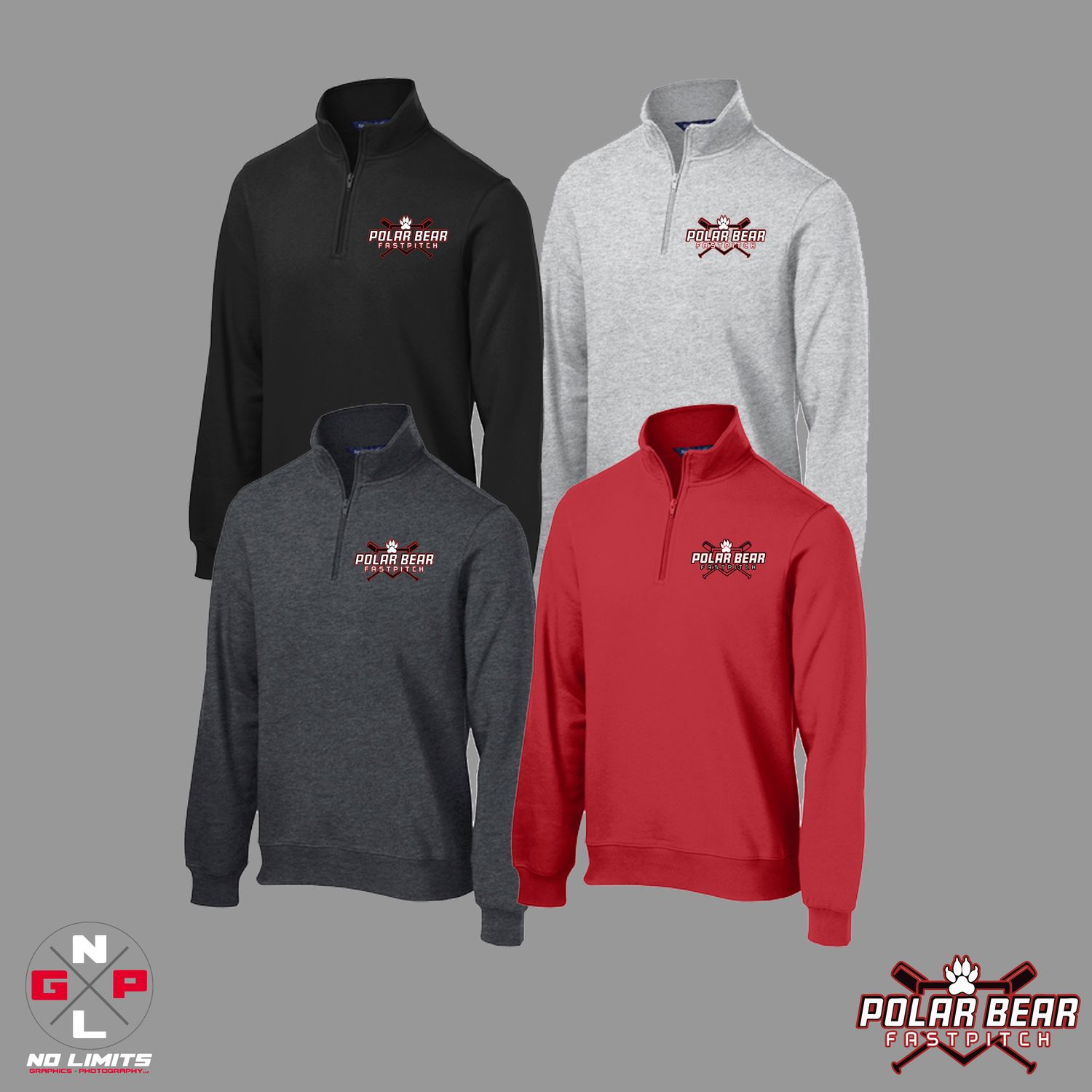 POLAR BEAR FAST PITCH SPORT-TEK 1/4 ZIP EMBROIDERED SWEATSHIRT