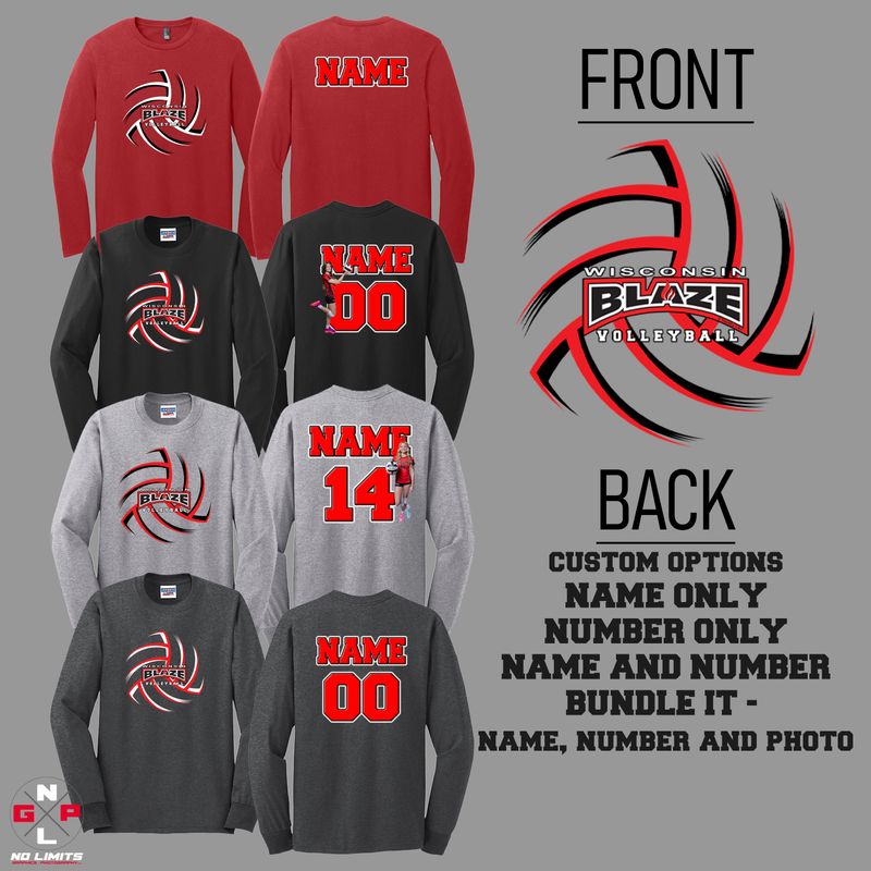 2026 Blaze Volleyball Full Front Long Sleeve Tee