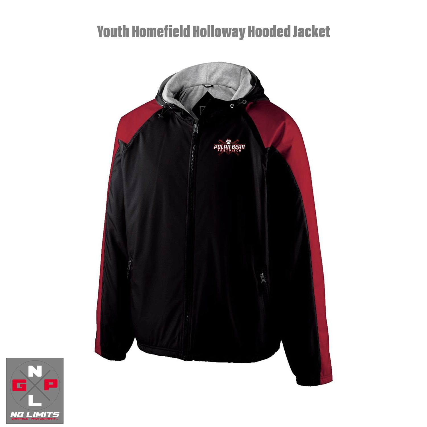 POLAR BEAR FAST PITCH HOLLOWAY YOUTH HOMEFIELD BLACK/RED   HOODED JACKET