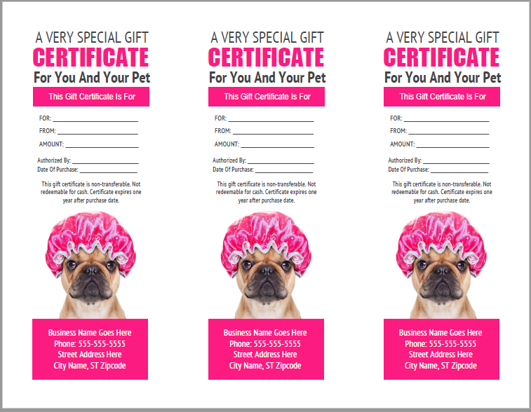 free printable gift certificate templates dog