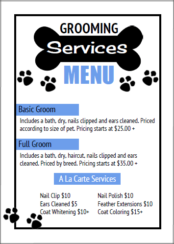 dog grooming price list