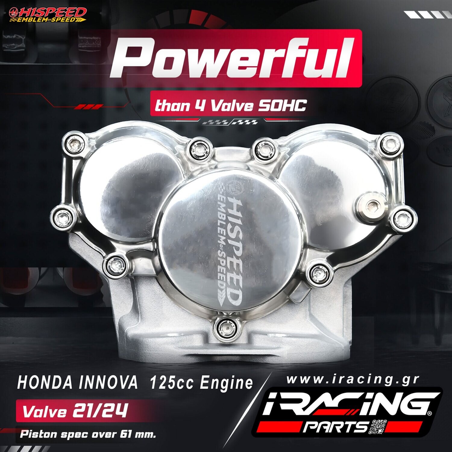 Honda Innova 125 Κεφαλή SOHC 4V 24/21mm racing πλήρης Hispeed