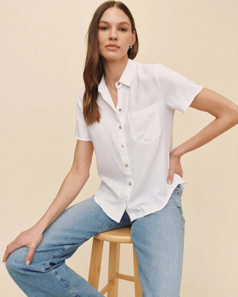 SHRT SLV PCKT BD BDSH B2999-654-303, Color: WHT, Size: XS