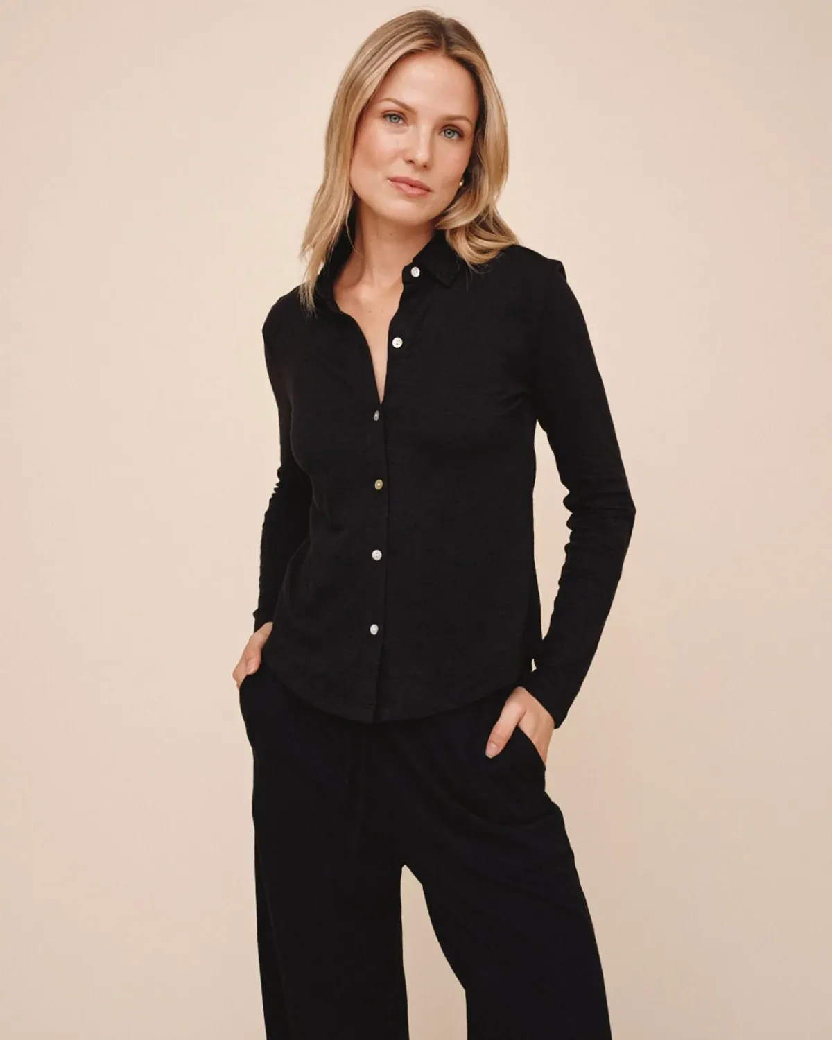 BUTTON UP KNIT TOP BDSH B2241-G55-302, Color: BLK, Size: XS