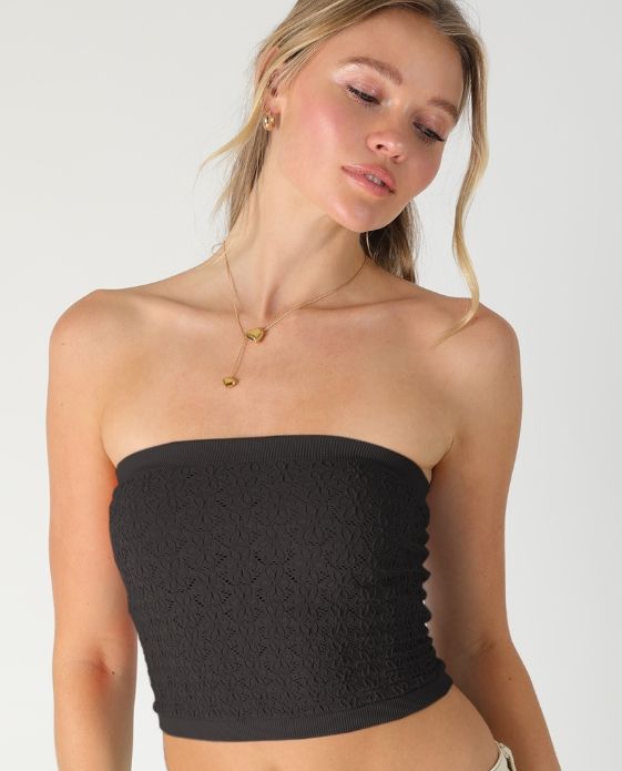 FLORAL LACE TUBE TOP NS8376, Color: BLK