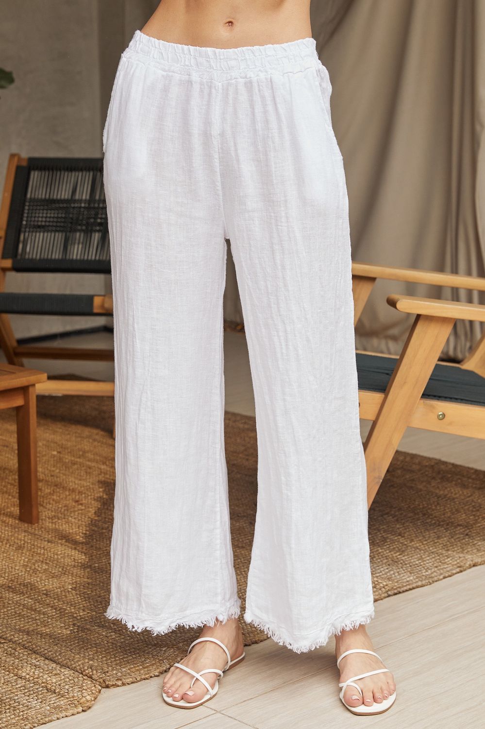 LINEN FRINGE HEM PANT 12282/154012/154102