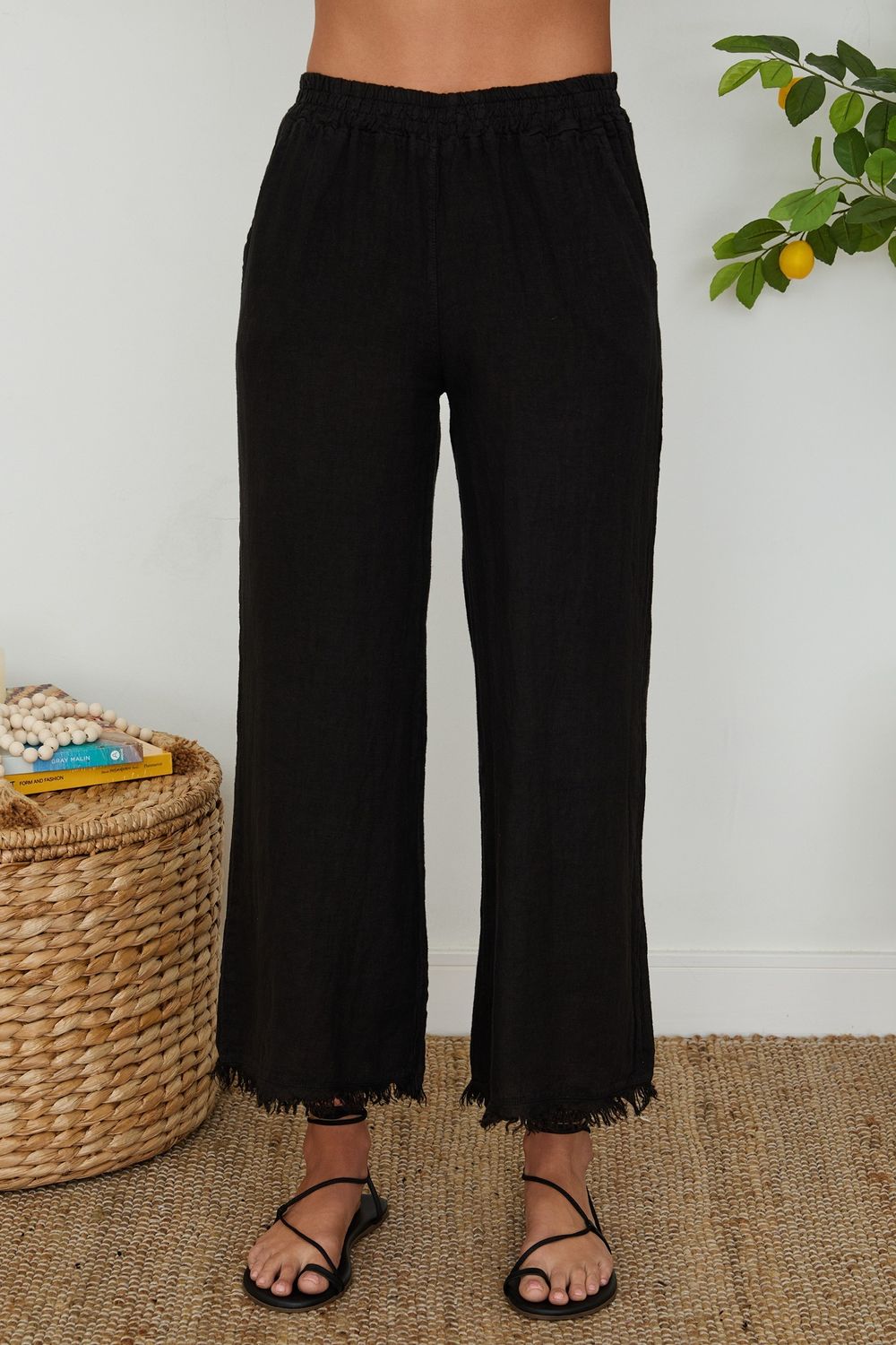 LINEN FRINGE HEM PANT 12282/154012/154102