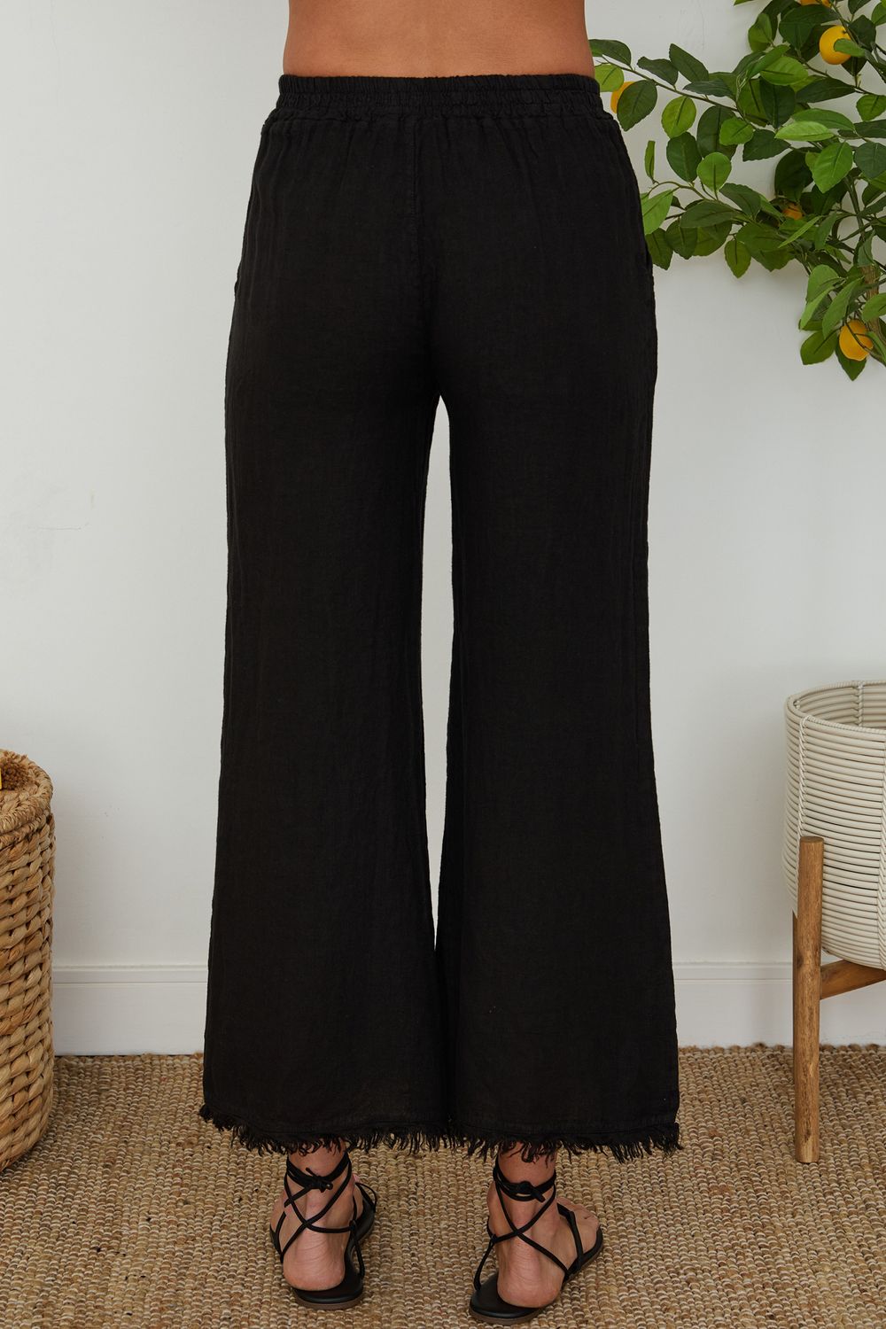 LINEN FRINGE HEM PANT 12282/154012/154102