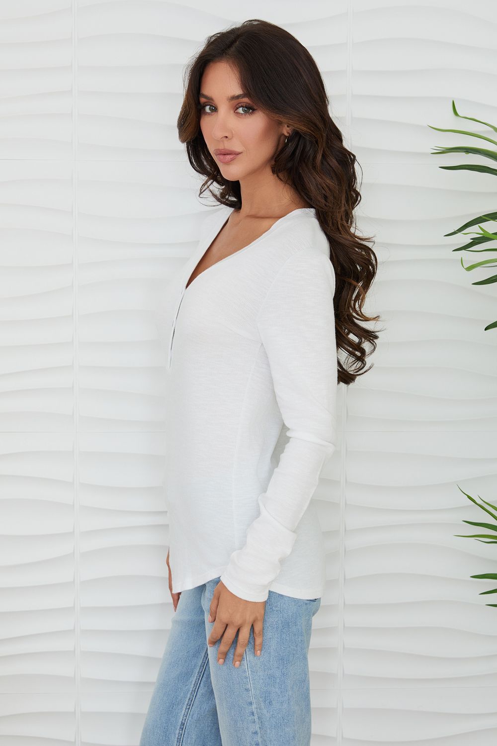 BABY RIB LONG SEEVE V-NECK HENLEY 11565