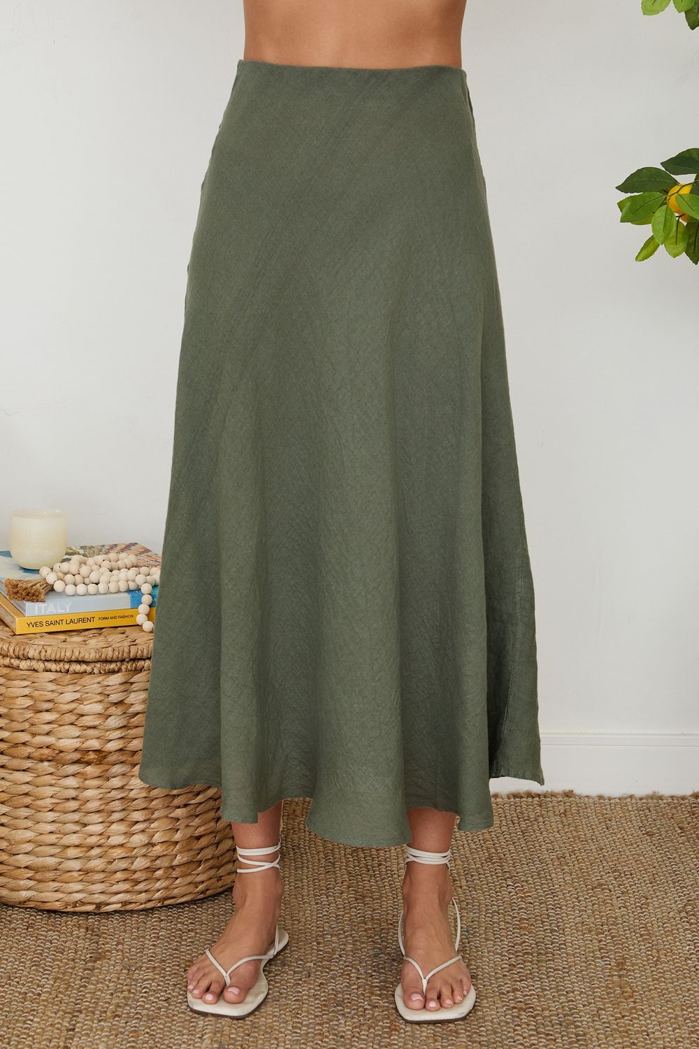 LINEN CRINKLE MIDI SKIRT 113002