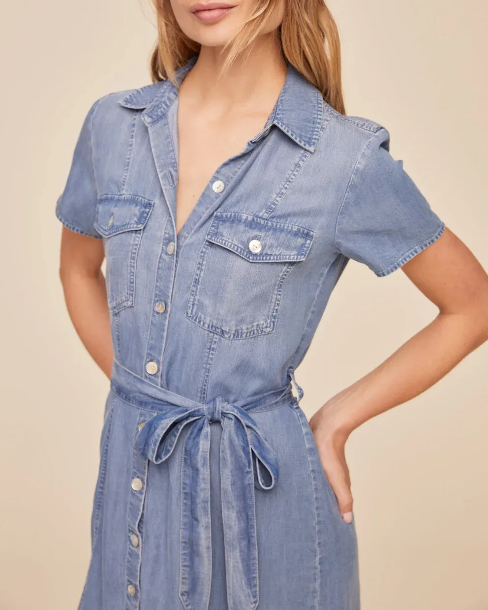 SHORT SLEEVE SEAMED SHIRT DRESS BDSH B6685-549-624