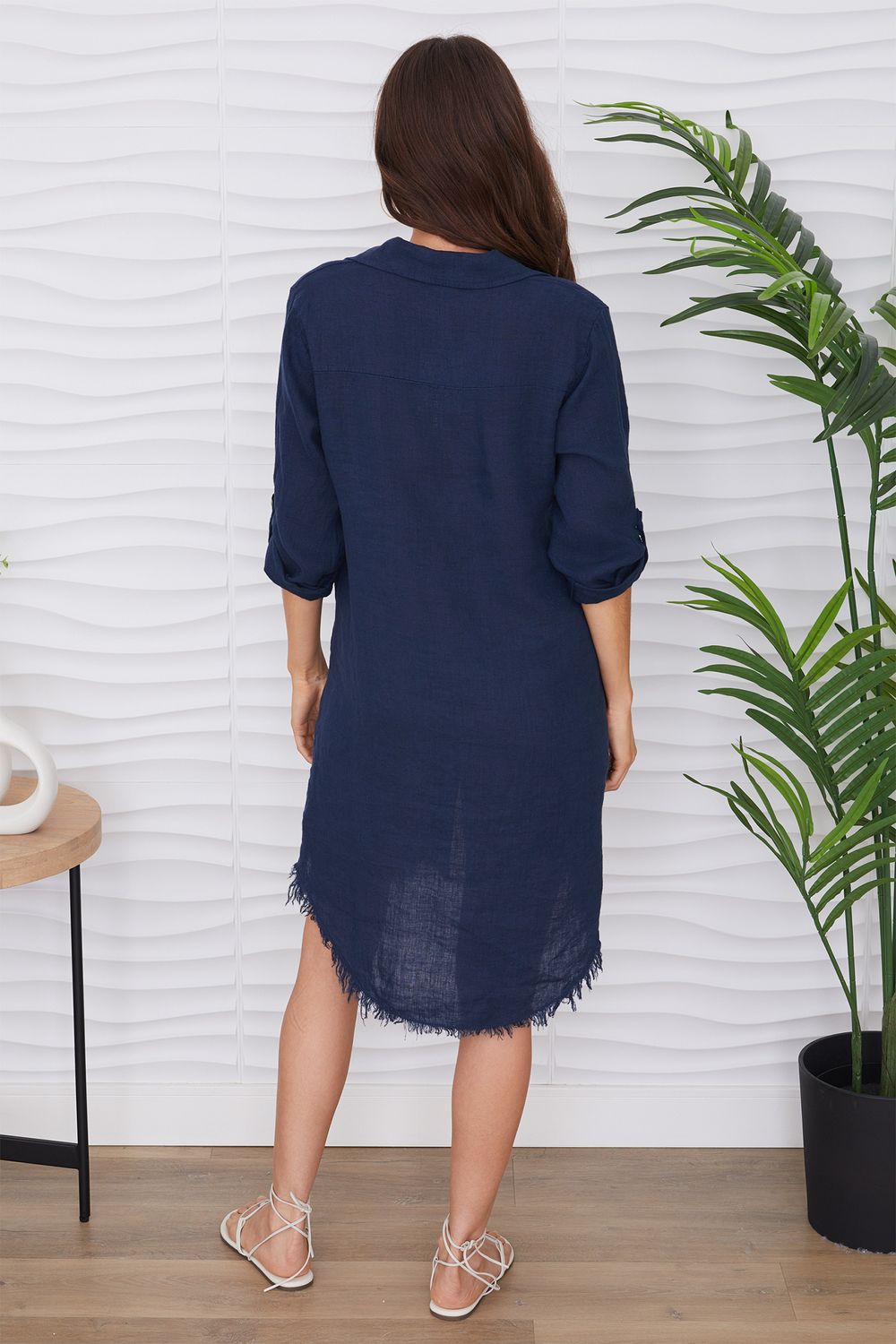 LINEN LS ROLL TAB DRESS 27160/154208