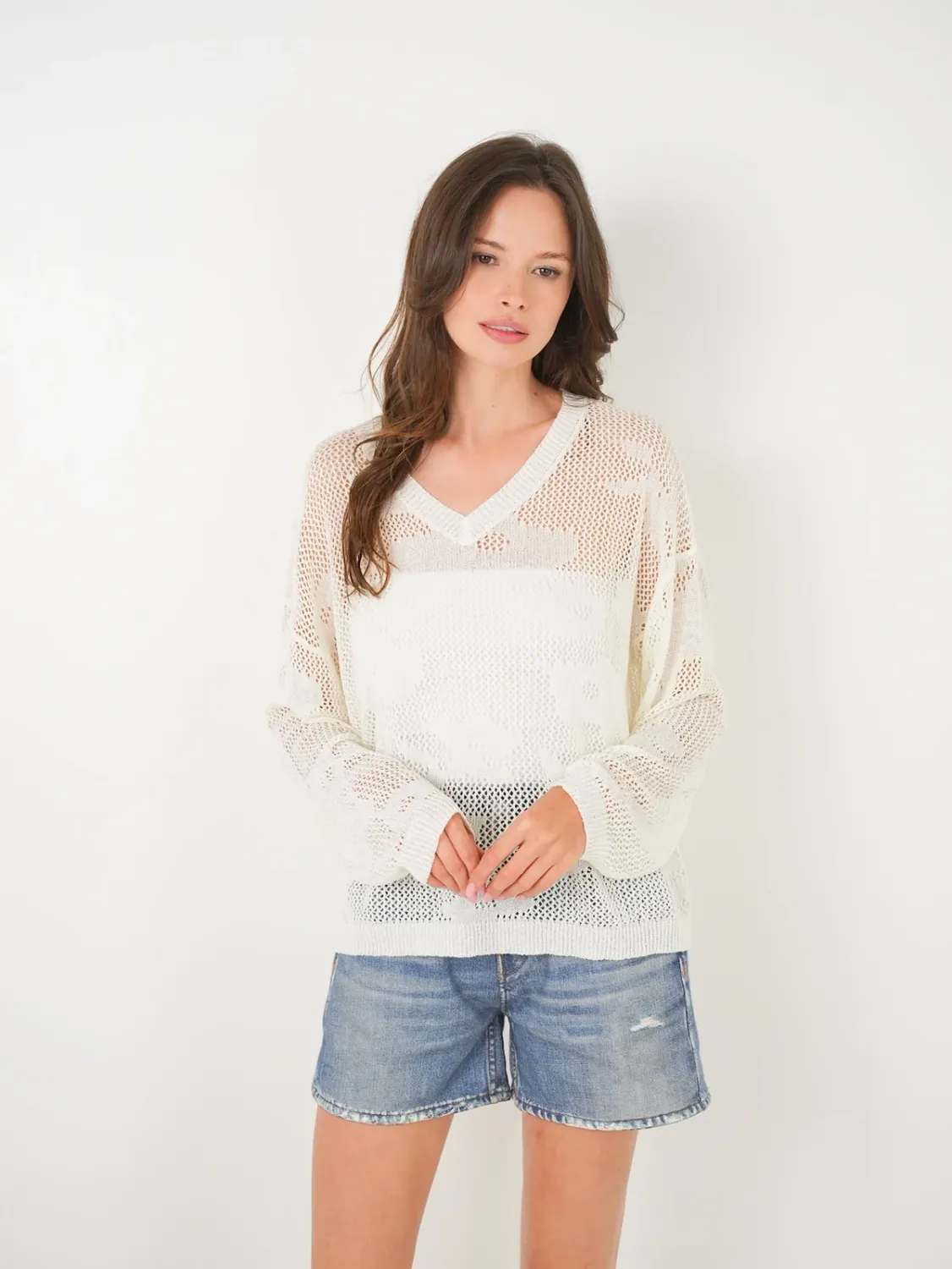 MESH BASKET SWEATER 8421098, Color: WHT, Size: S