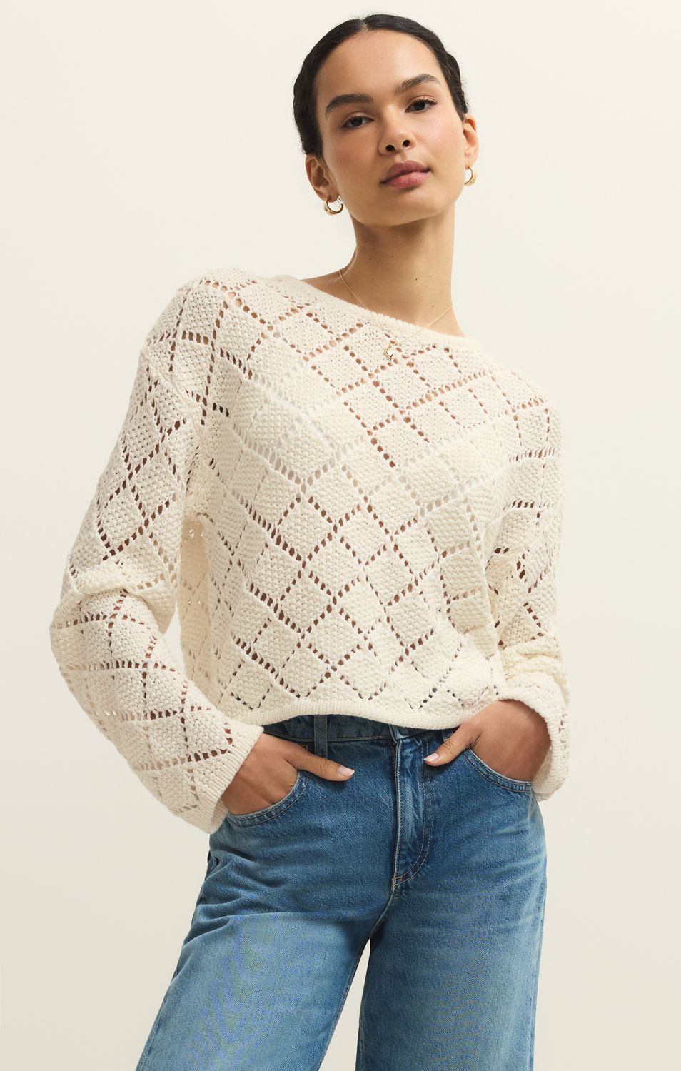 HULLEN CROCHET SWEATER  ZW261386, Color: CUD, Size: XS