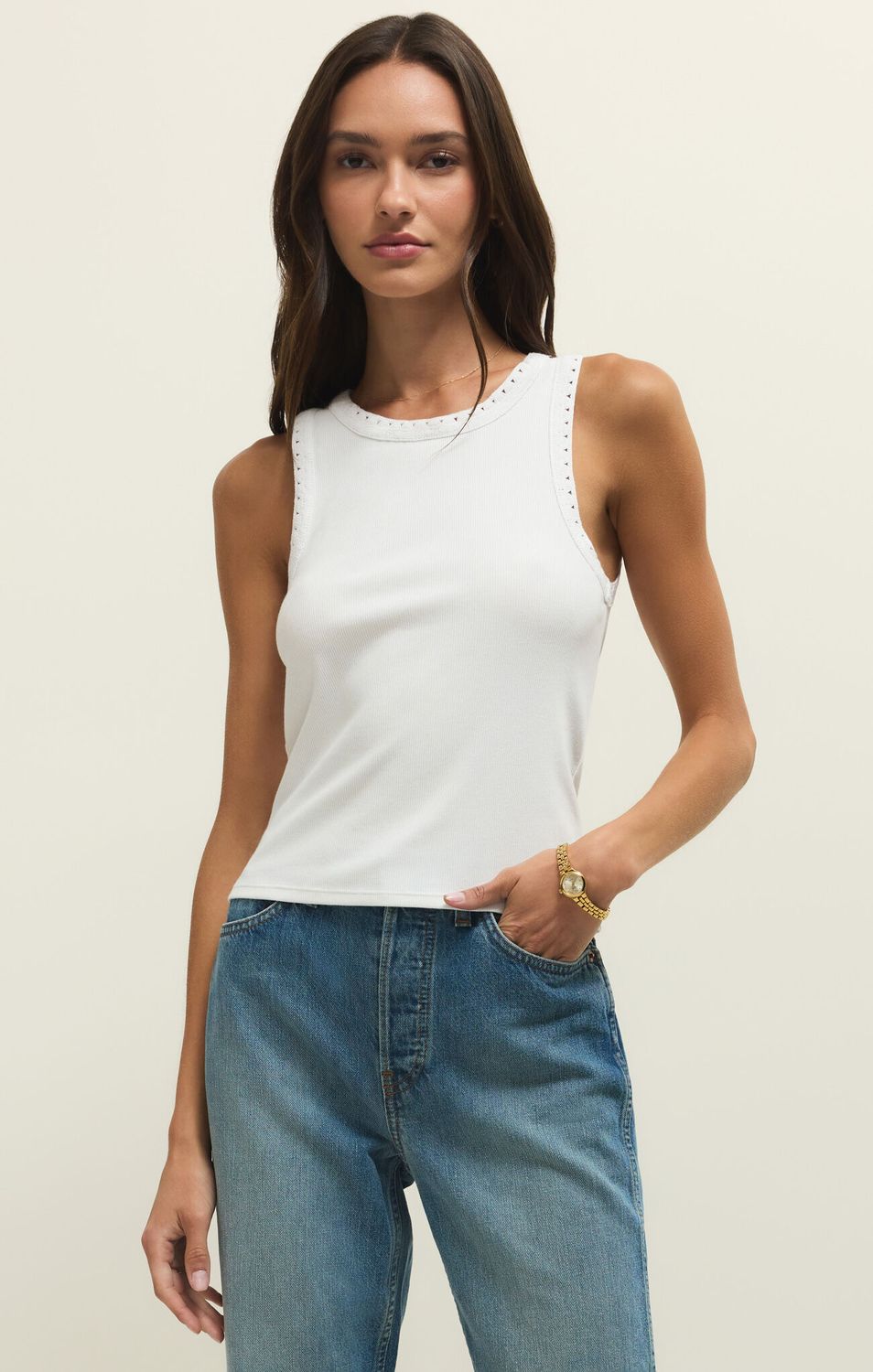 CLARKE  RIB TANK ZT261496, Color: WHT, Size: XS