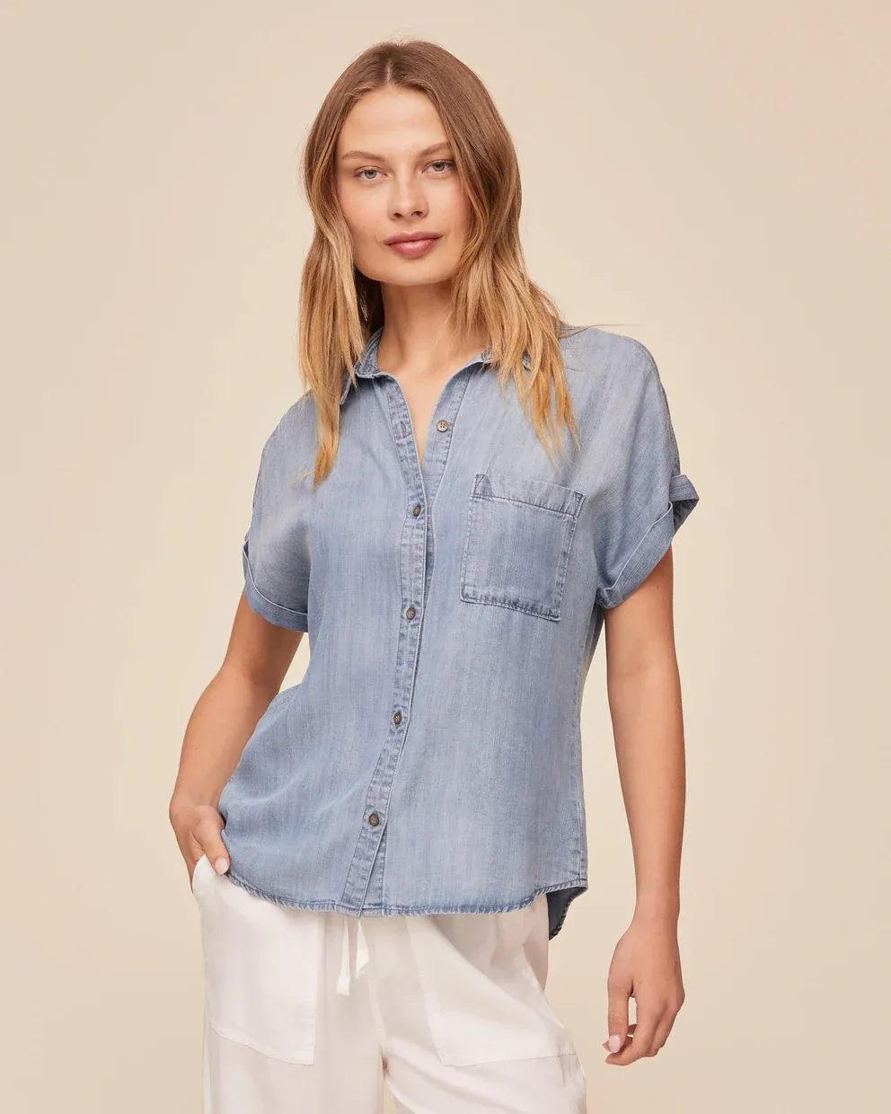SHORT SLV PKT BTN DOWN  BDSH B4822-549-936, Color: WORNB, Size: XS