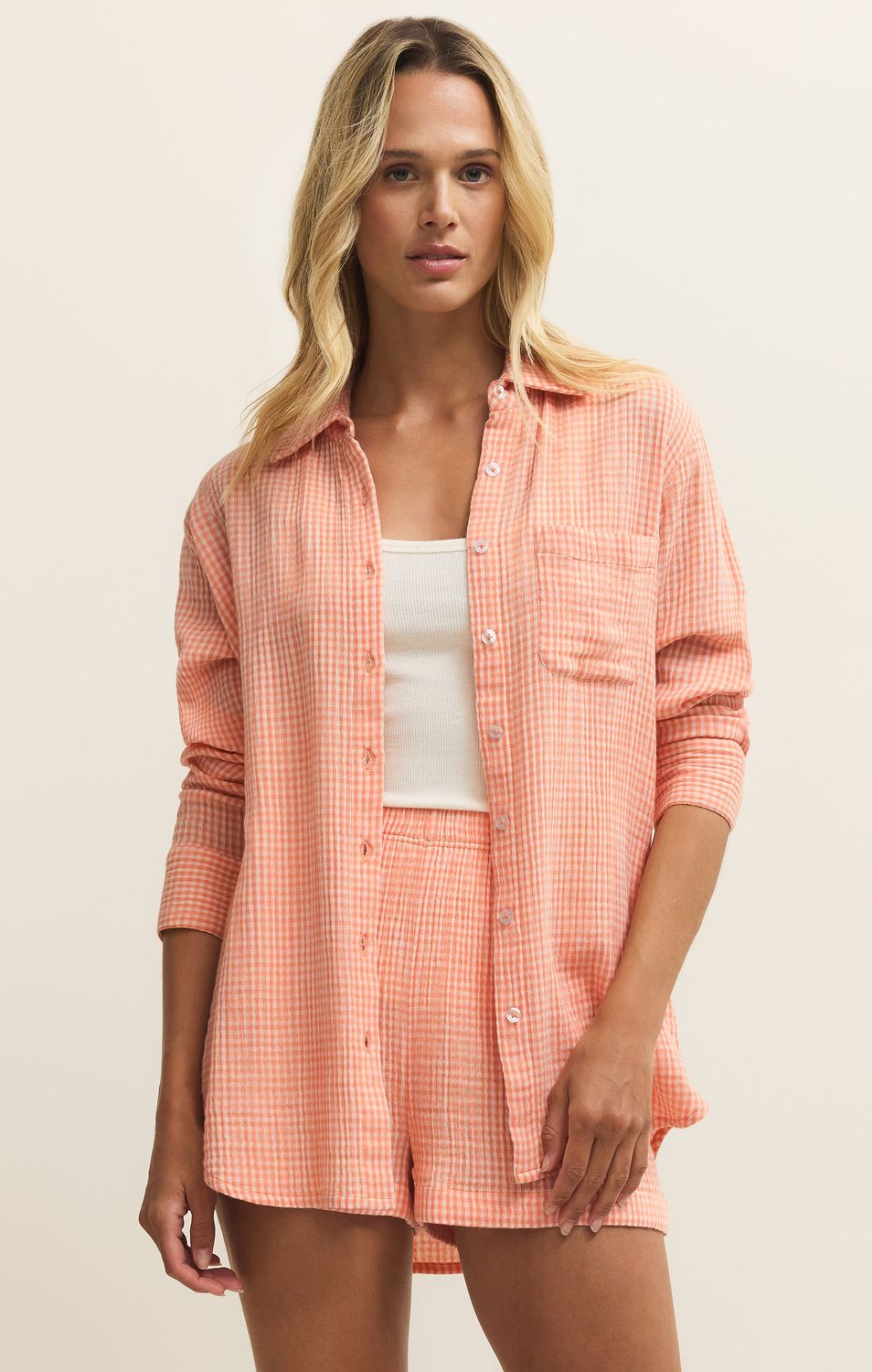 CLASSIC GINGHAM TOP ZLT261277, Color: CTL, Size: XS