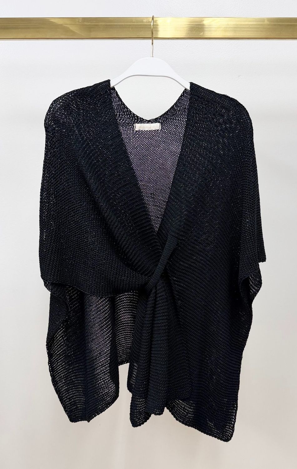 KNIT FRONT WRAP SHAWL 800972, Color: BLK, Size: OS