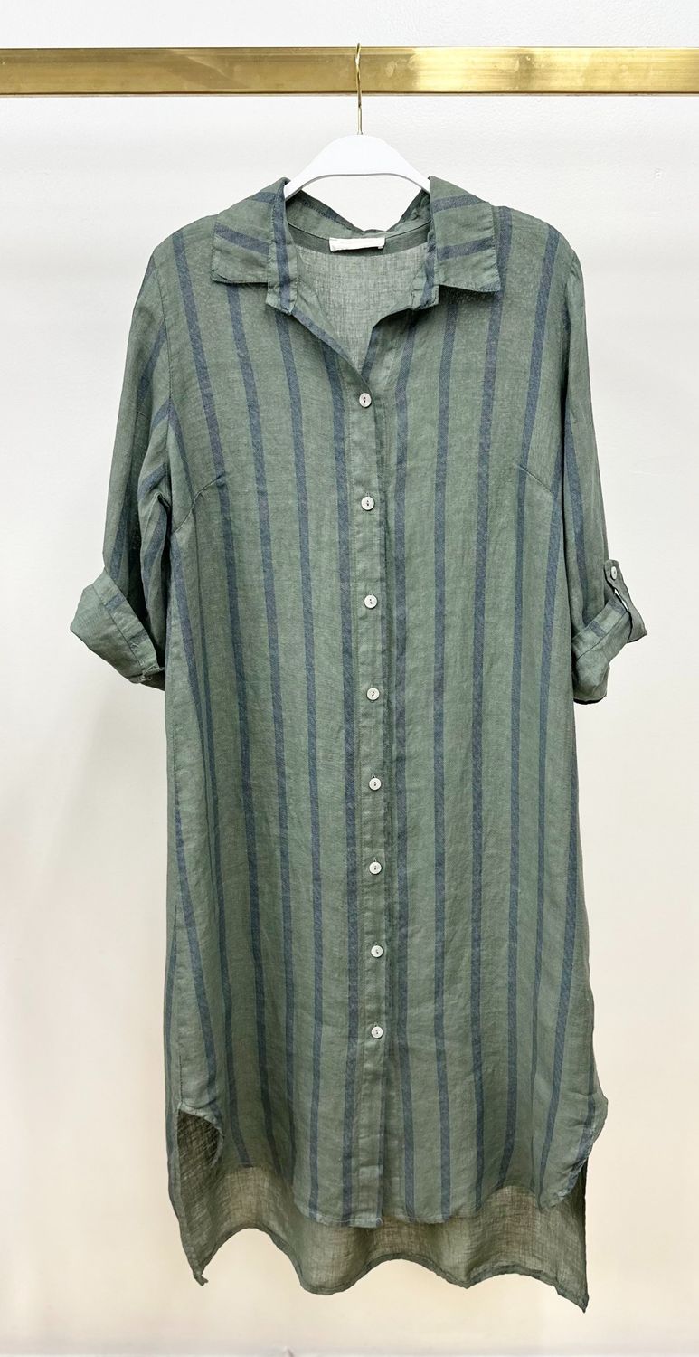 BUTTON DWN STRIPED TUNIC DRESS  154013
